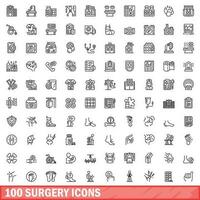100 surgery icons set, outline style vector