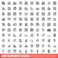 100 conjunto de iconos de cirugía, estilo de esquema vector