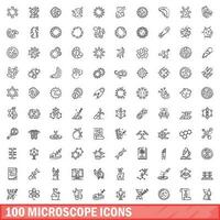 100 microscopio íconos colocar, contorno estilo vector