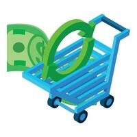 Consumption concept icon isometric vector. Dollar bill and empty shopping cart vector