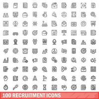 100 recruitment icons set, outline style vector