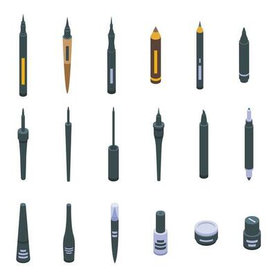 Eyeliner icons set isometric vector. Woman arrow