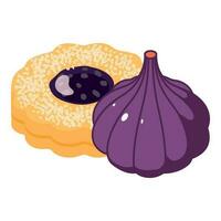 Exotic dessert icon isometric vector. Fruit cookie with jam near ripe fresh fig vector