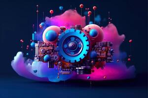 Cloud storage for downloading. digital service or application with data transmission. Network computing technologies. Futuristic Server. Digital space. Data storage, illustration photo