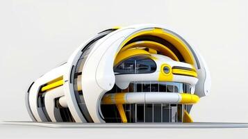 3D futuristic sci-fi white yellow city architecture with organic skyscrapers, for science fiction or fantasy backgrounds, Abstract building, illustration photo