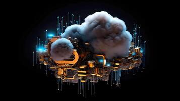 Cloud storage for downloading. digital service or application with data transmission. Network computing technologies. Futuristic Server. Digital space. Data storage, Generative AI illustration photo