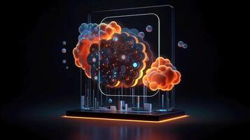 Cloud storage for downloading. digital service or application with data transmission. Network computing technologies. Futuristic Server. Digital space. Data storage, illustration photo