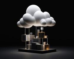 Cloud storage for downloading. digital service or application with data transmission. Network computing technologies. Futuristic Server. Digital space. Data storage, illustration photo