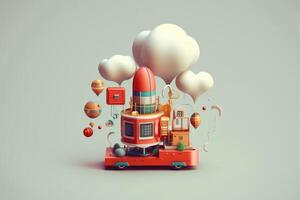 Cloud storage for downloading. digital service or application with data transmission. Network computing technologies. Futuristic Server. Digital space. Data storage, illustration photo
