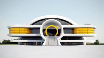 3d futurista ciencia ficción blanco amarillo ciudad arquitectura con orgánico rascacielos, para Ciencias ficción o fantasía antecedentes, resumen edificio, generativo ai ilustración foto