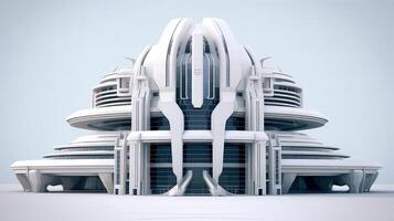 3d futurista ciencia ficción blanco ciudad arquitectura con orgánico rascacielos, para Ciencias ficción o fantasía antecedentes, resumen edificio, generativo ai ilustración foto