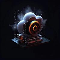 Cloud storage for downloading. digital service or application with data transmission. Network computing technologies. Futuristic Server. Digital space. Data storage, illustration photo