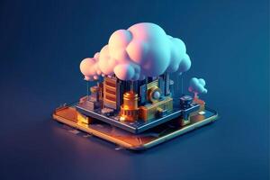 Cloud storage for downloading. digital service or application with data transmission. Network computing technologies. Futuristic Server. Digital space. Data storage, illustration photo