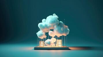 Cloud storage for downloading. digital service or application with data transmission. Network computing technologies. Futuristic Server. Digital space. Data storage, illustration photo