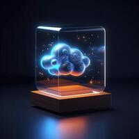 Cloud storage for downloading. digital service or application with data transmission. Network computing technologies. Futuristic Server. Digital space. Data storage, illustration photo