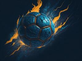 fútbol pelota fuego fuego volador. ai generado foto