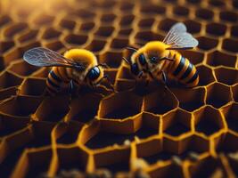 bees on honeycomb closeup. photo