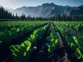 campo de orgánico lechuga creciente. ai generado foto