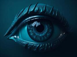 datos tecnología futurista ojo en azul antecedentes. ai generado foto