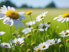 Flowers daisies in summer spring meadow. photo