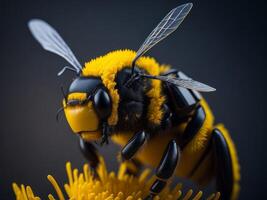 Bumble bee closeup macro on flower. photo