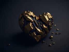 Gold nugget heart. Gold and black heart, photo