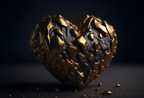 Gold nugget heart. Gold and black heart, photo