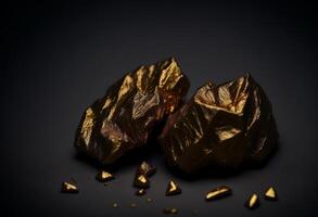 closeup of golden nugget on dark background. photo