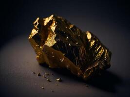 closeup of golden nugget on dark background. photo