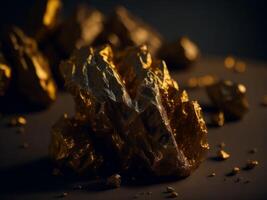 closeup of golden nugget on dark background. photo