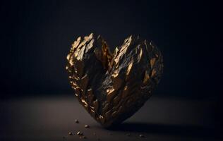 Gold nugget heart. Gold and black heart, photo