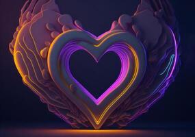 Abstract neon glowing heart. AI photo