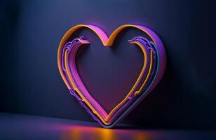 Abstract neon glowing heart. AI photo