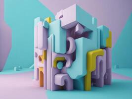 Floating surreal pastel colors blocks. photo