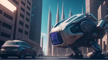 Astropunk science fiction future city. photo