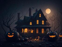 Halloween illustration with dark old house. photo