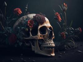 human skull full flowers. Halloween. photo