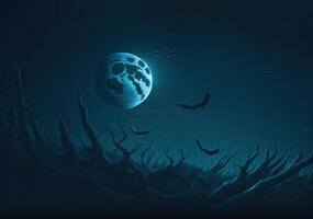 Bats flying on dark night sky. Scary Halloween background. photo