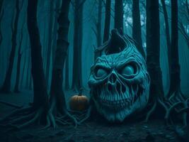 Scary scull in tree Halloween monster photo