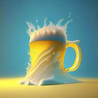Glass of beer with beautiful foam on yellow background. photo