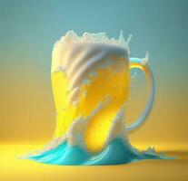 Glass of beer with beautiful foam on yellow background. AI generated photo