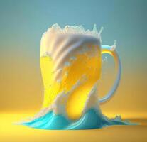 Glass of beer with beautiful foam on yellow background. photo