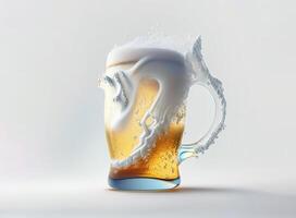 Glass of beer with beautiful foam on white background. AI generated photo