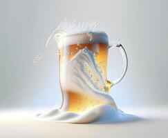 Glass of beer with beautiful foam on white background. AI generated photo