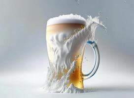 Glass of beer with beautiful foam on white background. photo