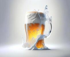 Glass of beer with beautiful foam on white background. AI generated photo