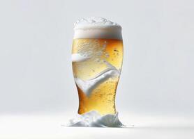 Glass of beer with beautiful foam on white background. AI generated photo