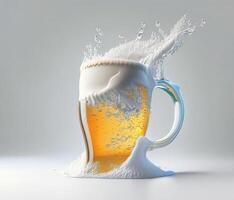 Glass of beer with beautiful foam on white background. photo