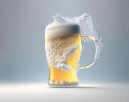 Glass of beer with beautiful foam on white background. AI generated photo