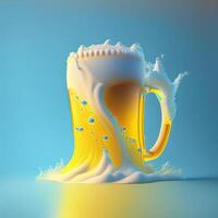 Glass of beer with beautiful foam on yellow background. AI generated photo